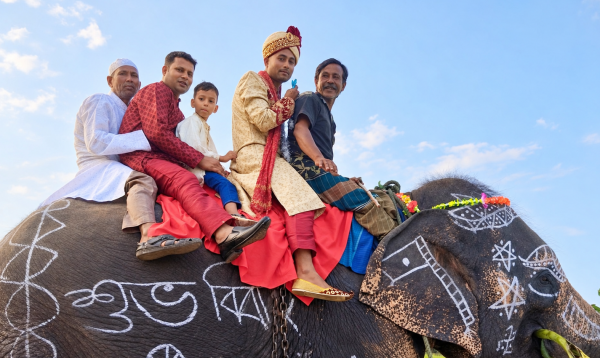 গাইবান্ধায় মায়ের শখ পূরণে হাতির পিঠে চড়ে কনের বাড়ি গেল বর
