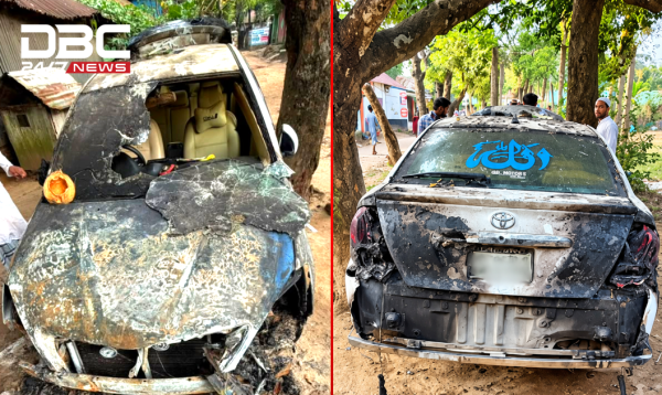 গাজীপুরে গভীর রাতে আগুনে পুড়ে ছাই প্রাইভেটকার